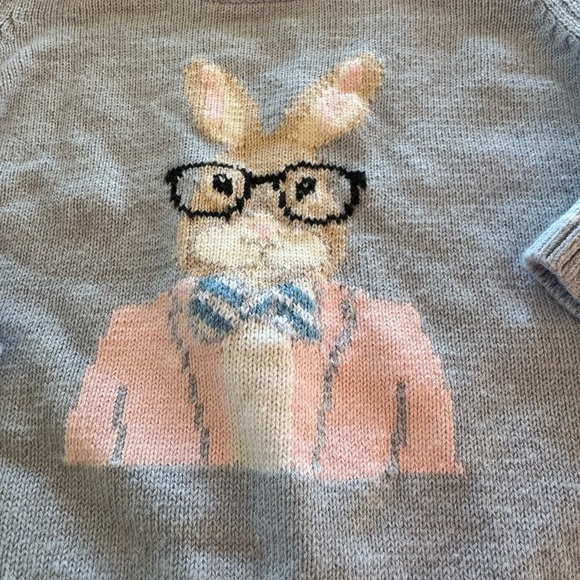 Janie and Jack Light Blue Sweater with Bunny Design Cotton Crewneck / 6-12 month - Picture 2 of 8